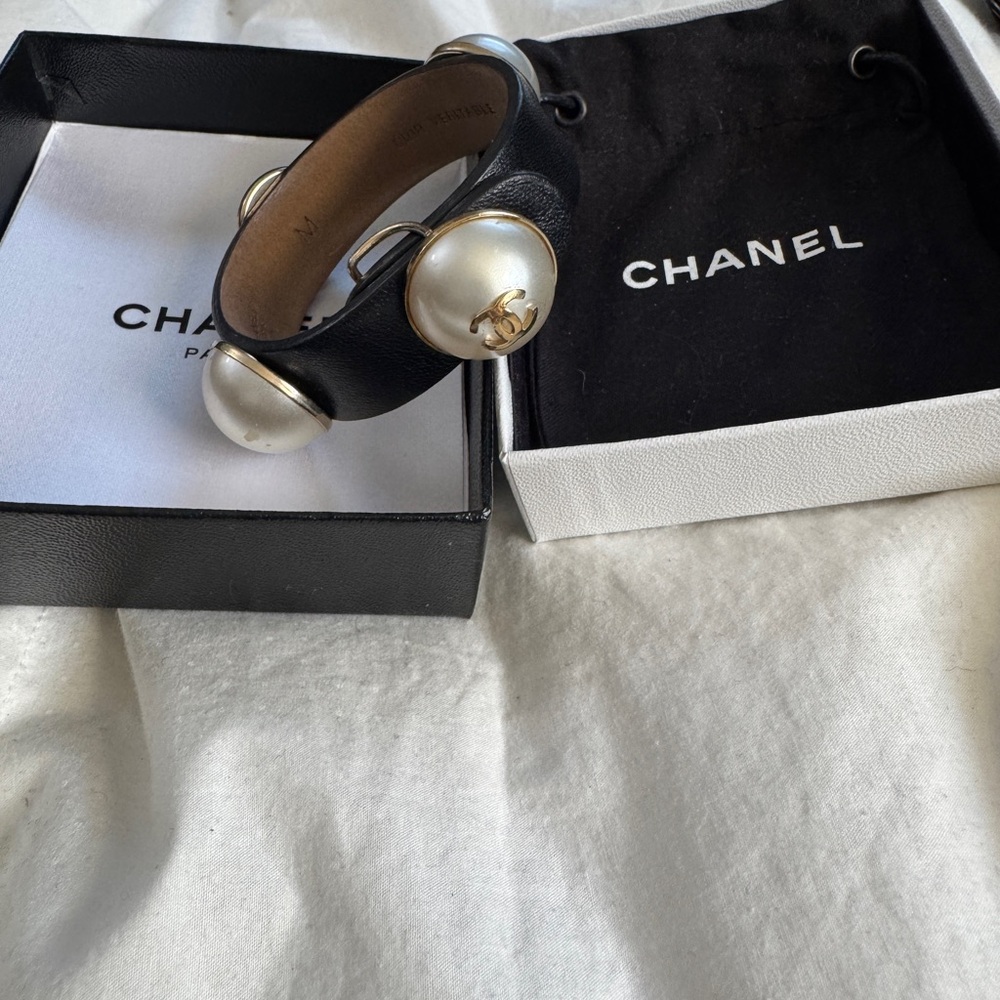 Authentic Chanel Black Bicolor, CC bracelet, medium. Collectors item.